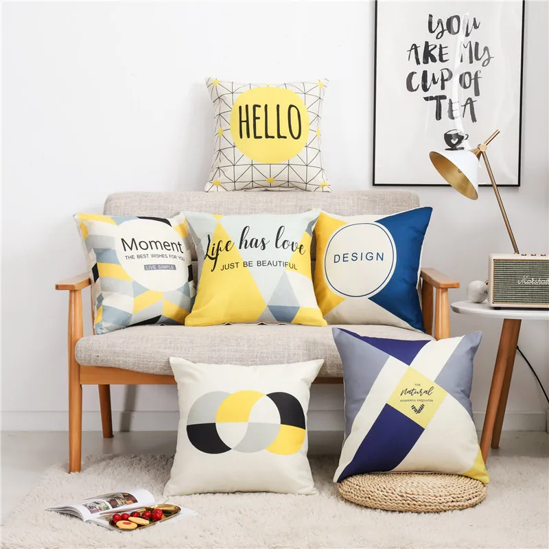 Circle Geometric Letter Pillow Cushion Cover Sofa Decorative Cotton