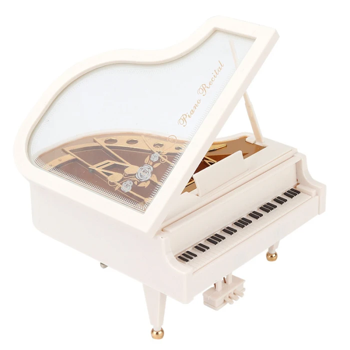 Carillon Pianoforte Legno - Music Box Antico Con Melodia, 12.5x12x8.3cm, Con Sgabello, Regalo Natale