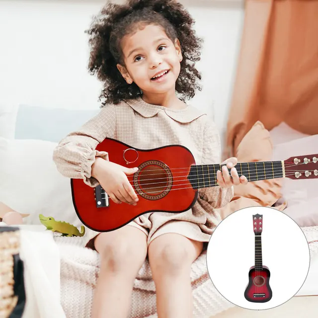 Guitar Acoustic Musical Children Mini Wooden Wood Instrument Ukulele String Beginner Starter Portable 6 Junior