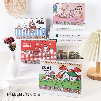 

2021 Cute Girl Daily Life Desk Calendar Cartoon Bear Animal Desktop Memo Coil Calendar Daily Schedule Planner