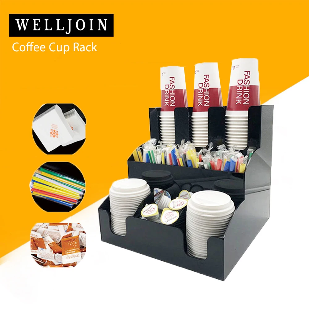 Cup & Lid Dispenser Organizer Coffee Condiment Holder Caddy Coffee Cup Racks 
