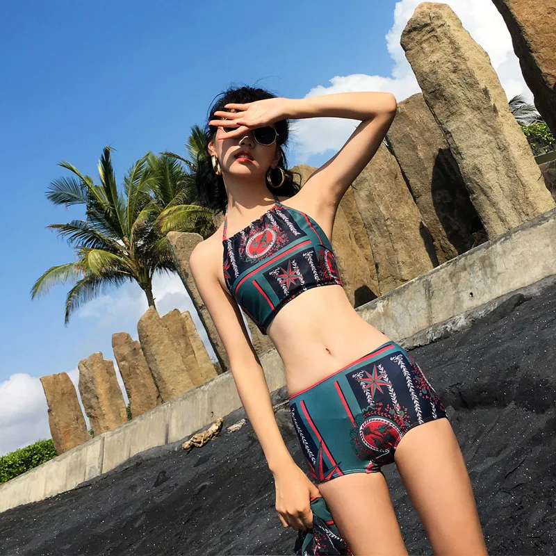 

Betis Bathing Suit Women's Two-piece Swimsuits Three-piece Set-Style Nation Retro Small Bust Gathering Spa Resort Bathing Suit