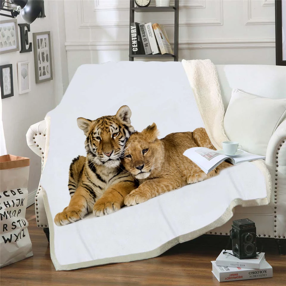 Тигр/лев 3D постельные принадлежности выход Хорошее качество одеяло шерпа одеяло плюшевая бархатная тёплая простыня мультфильм офисное одеяло для короткого сна стиль-001