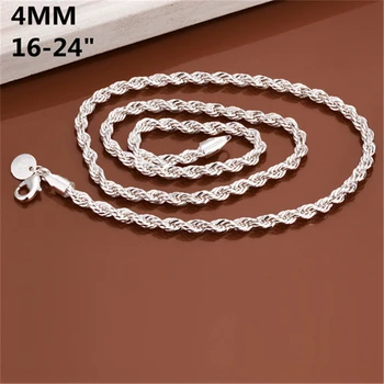 

925 Sterling Silver Necklaces For Men Women 4mm Twisted Link Chain Necklace 16-24 inch Long Collier Man Jewelry Accessories