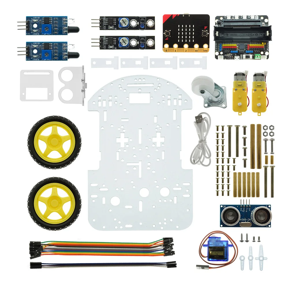  Smart Robot Car Kit Ultrasonic Sensor Line Tracking IR Remote Control For Micro:bit - 4000124406066