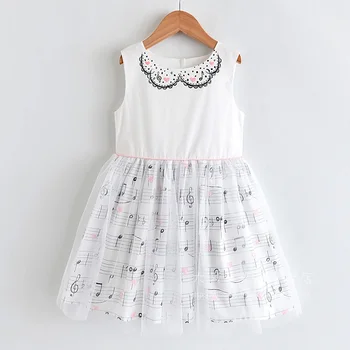 

New Summer Girl Dress Sweet Note Print Sleeveless Princess Dress White Knee Length Banquet Dress 3-9 Years Old Children Clothes