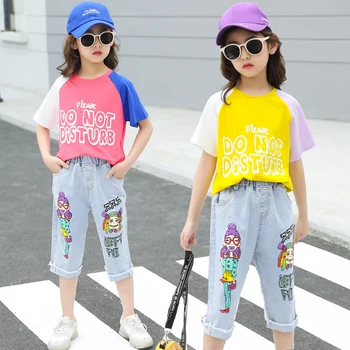 

2019 Hot Sale Fashion Casual Toddler Kid Girl Clothing T-shirt Tops + Hole Denim Pants Jeans Outfits Set Clothing