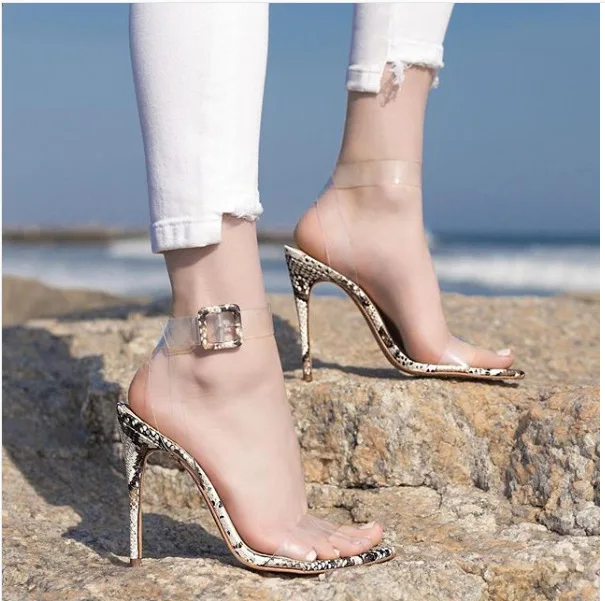 

Hot Selling Models in Europe And America 2019 New Style A- line with Snakeskin High Heel Shoes Sexy Women's Large Size Sandals 4