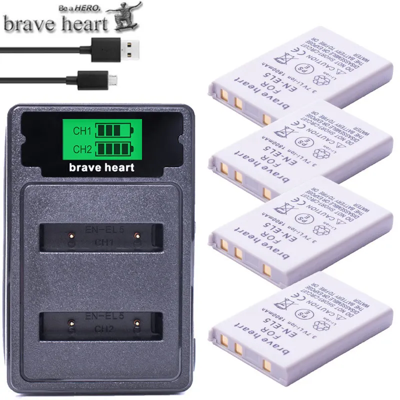 charger and 4battery EN-EL5 ENEL5 En El5 литий-ионная аккумуляторная батарея для камеры Nikon Coolpix P80 P90 P100 P500 P510 P520 аксессуары для камеры - Цвет: charger and 4battery