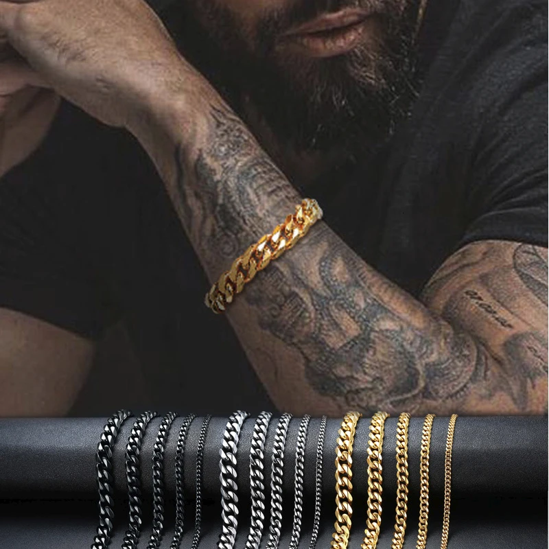 

3 TO 11MM MENS MIAMI CUBAN LINK BRACELET IN STAINLESS STEEL ASSORTED COLORS 7 TO 9 INCHES