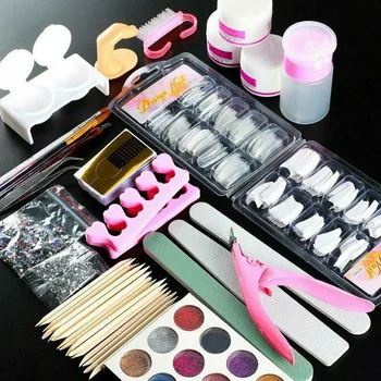 

New nail set Full Acrylic Powder Nail Art Tool Set Tips Brush Manicure Tool Kit gel nail polish set набор для маникюра #B30