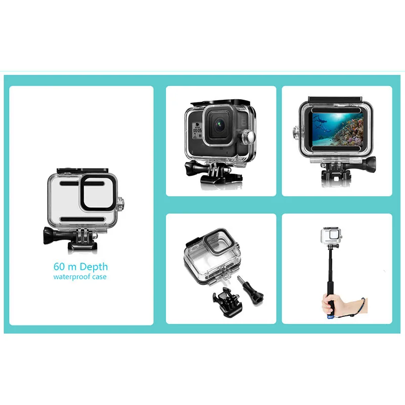 Подводный водонепроницаемый чехол для GoPro Hero 8 защитный чехол Корпус черный объектив камеры 60 м аксессуары для дайвинга и плавания