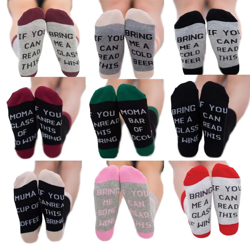 

Men Women Wine socks Printed Letter If You can read this Bring Me a Glass of Wine Letter Printed Socks Sport Socks