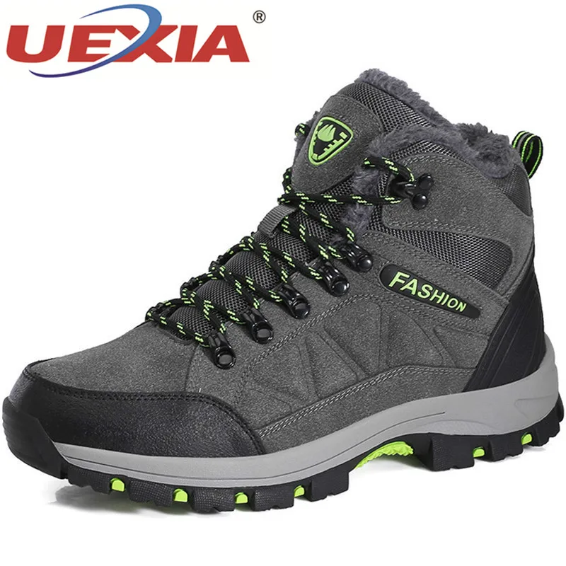 

UEXIA Unisex Couple Men Boots Winter With Fur Outdoor Warm Snow Winter Shoes Men Footwear Fashion Rubber Ankle Big Size 35-45