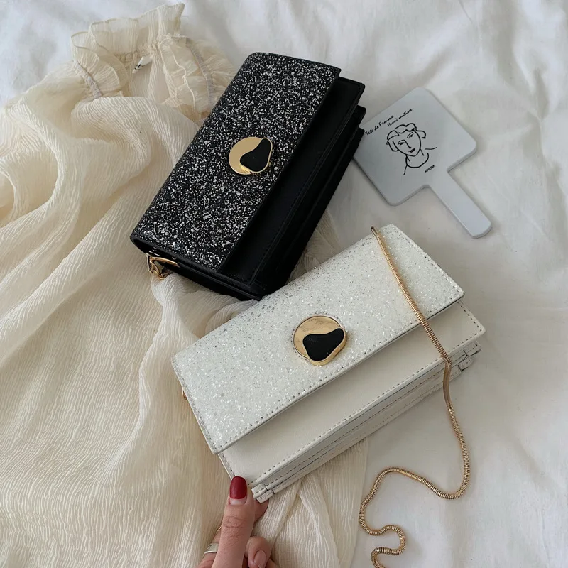 

Chain Small Square Bag flap Crossbody Shoulder Bag 2019 sequin evening women bag over shoulder Black Clutch Purse Handbag