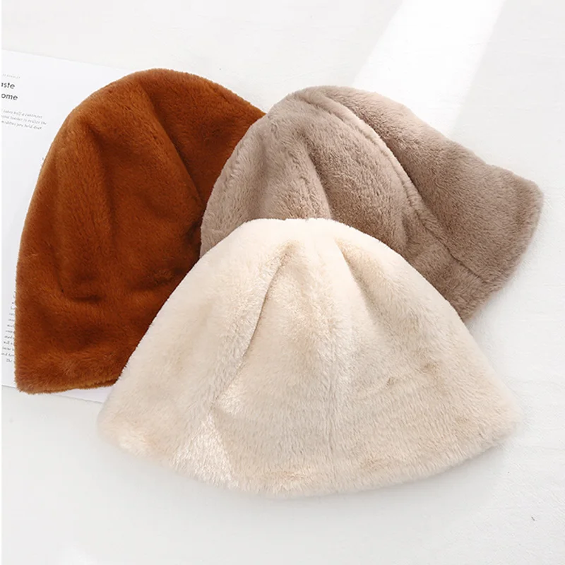 designer bucket hat Winter Women Fisherman Hat Teddy Plush Warm Ear Protector Hats Accessories Solid Color Lovely Japanes Bucket Hat Show Face Small straw bucket hat womens