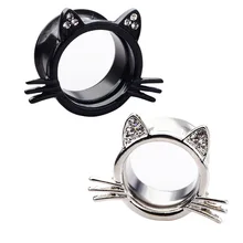 2 шт. Кристалл кошачий ушной затычка из нержавеющей стали Плоский Блестящий винт подходит для ушных затычек милый котенок измерительные приборы телесный туннель пирсинг ювелирные изделия