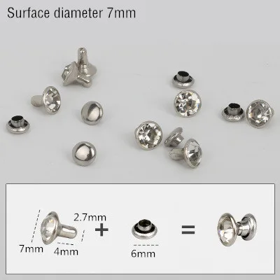 silver 7mm 50 комплектов 5-11 мм с отделкой кристаллами, стразами, заклепками, стразами, шпильки DIY, сумка для одежды, кожаные декоративные шипы для перекуса, стеклянные сверла для ногтей - Цвет: silver 7mm