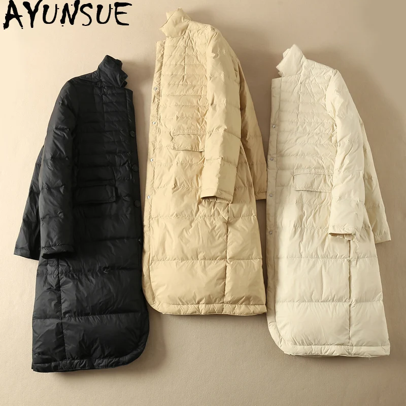 AYUNSUE 2019 женская белая куртка на гусином пуху длинное пуховое пальто зимнее
