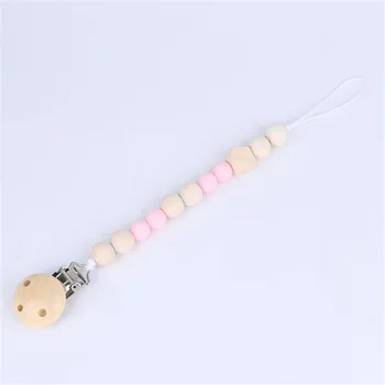 

High Quality Baby Soother Wooden Pacifier Clip Pacifier Chain Toy Anti-off Chain Multiple Colors Available Baby Care