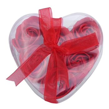 

6 Pcs Red Scented Bath Soap Rose Petal in Heart Box