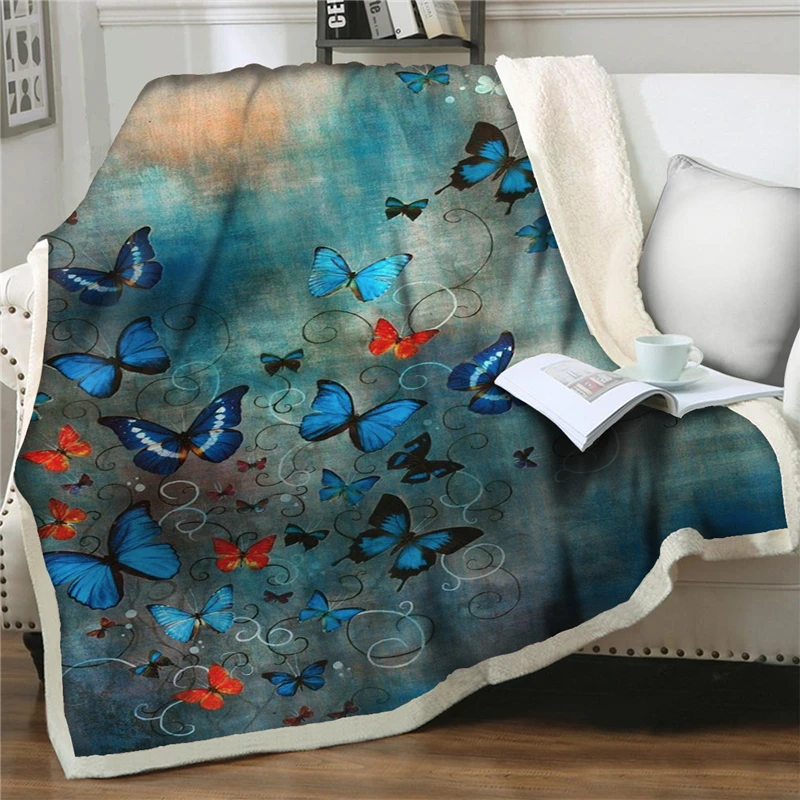 

Cartoon Colorful butterfly printed Sherpa Blanket Thicken Soft Flannel Blankets Sofa Bedding Bedspread quilt Cover Home textiles