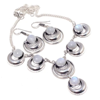 

Rainbow Moonstone Necklace + Earings Silver Overlay over Copper, 43.4 cm , N4221