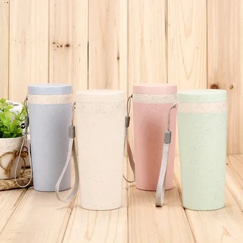 

Wheat Straw Double Cup Creative Portable Hand Cup Environmental Protection Cup With Straw Lid Student Cup Tea Coffee Water