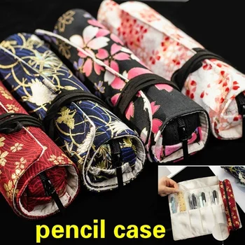

Chinese Wind Pencil Bag Retro Scroll Curtain Creative Personality Simple Stationery Box Bag