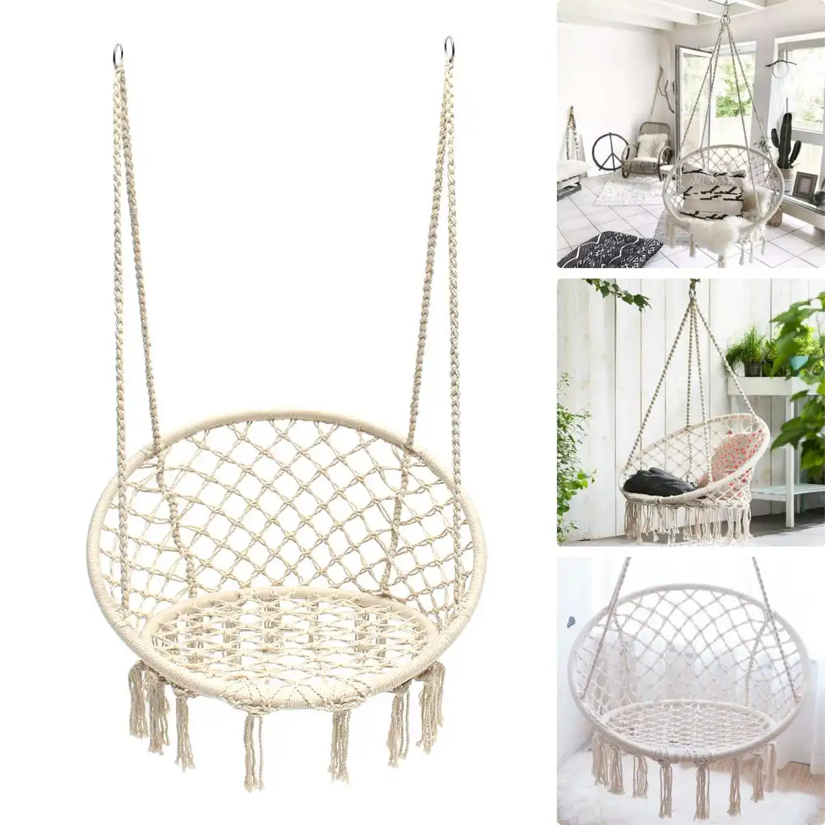 150 KG Nordic Garden Swing Cotton Rope Hammock Hanging Chair Handmade Knitted Indoor Outdoor Kids Swing Bed Macrame Swing Chairs