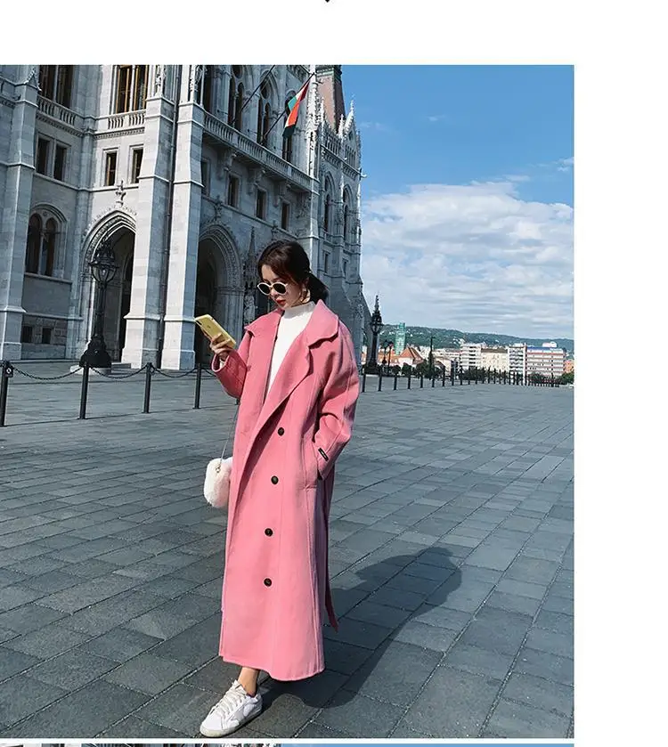 Красное шерстяное пальто для фотосессии, осень и зима, стиль, корейский стиль, свободная Длинная шерстяная куртка на шнуровке для женщин