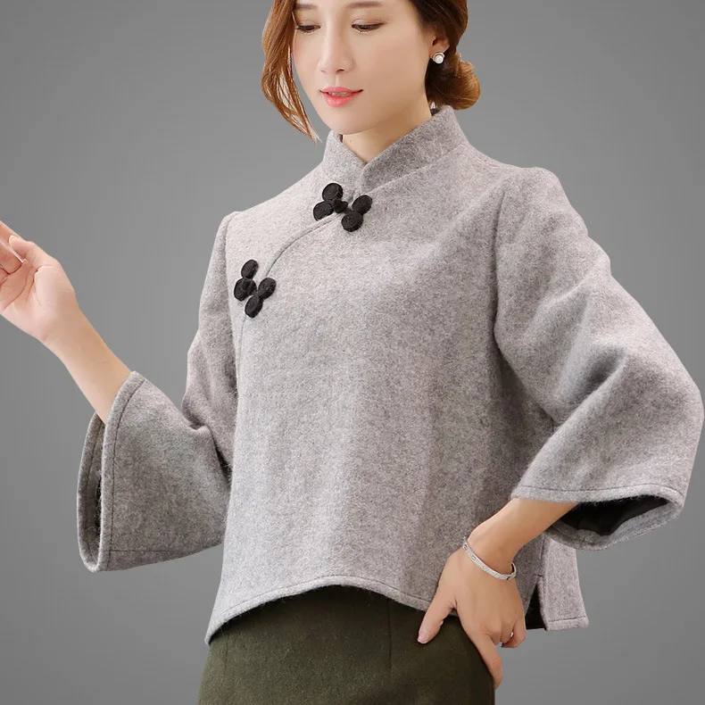 

2019 WOMEN'S Dress New Style Autumn And Winter Large Size Retro Chinese-style Overcoat Loose-Fit Trumpet Cashmere Wool Short Hai