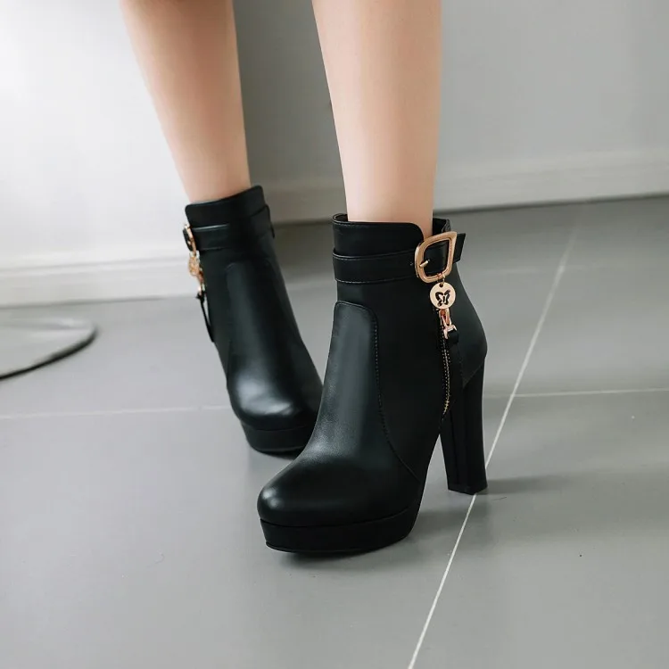 

Big Size 9 10 11-13 boots women shoes ankle boots for women ladies boots shoes woman winter Plain round head side zipper chain