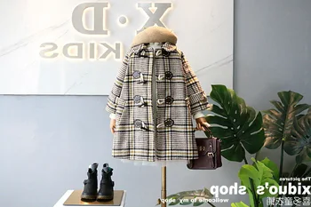 

2019 autumn and winter clothing new girls coat lattice quilted thickening croissant buckle coat coat