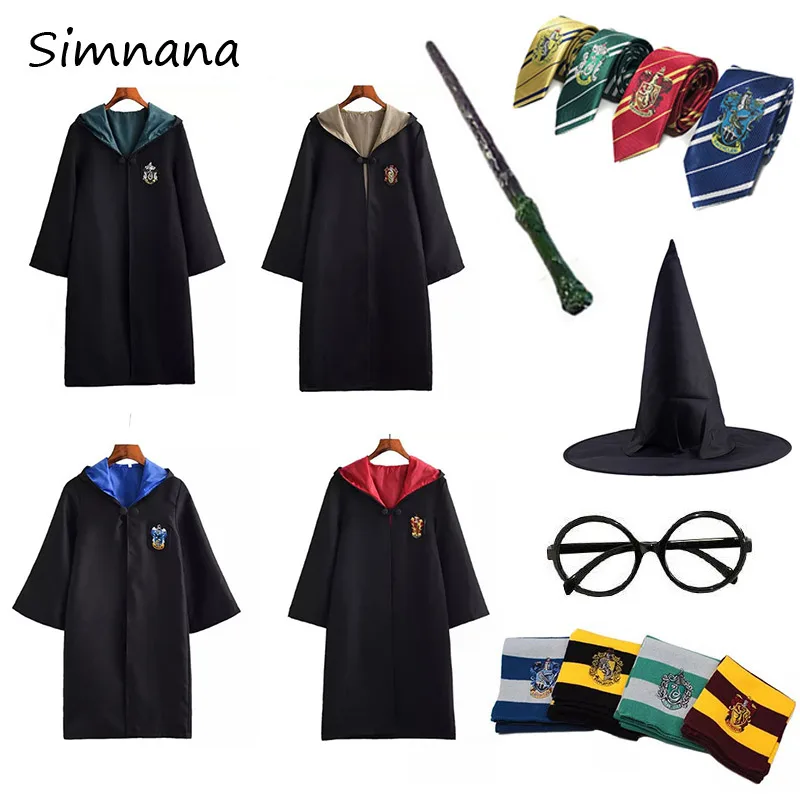 

Costume Potter Clothes Robe Cloak With Tie Scarf Wand Glasses Ravenclaw Gryffindor Hufflepuff Slytherin Potter Cosplay Clothes
