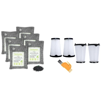 

4-Piece Filter with Cleaning Brush Set with Activated Bamboo Charcoal Bags 6 Pack (1200G) Natural Eco Friendly