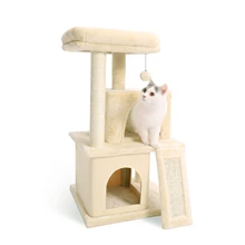 Cat Tree Sisal Scratching Post Kitten Furniture Plush Condo Playhouse With Dangling Toys Cats Activity Centre Beige