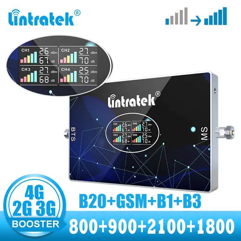 lintratek Repeater GSM 2g 3g 4g LTE 800 Signal booster B20 B1 B3 850 CDMA B5 Amplifier 4 band voice call internet 2600 B7 | Мобильные