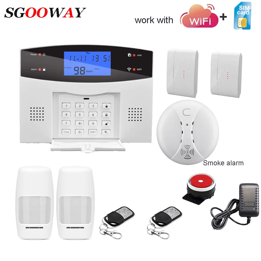 Sgooway Wifi GSM PSTN сигнализация Беспроводная и Проводная детекторы сигнализация Умный дом релейный выход приложение английский/русский/испанский/французский - Цвет: Set E