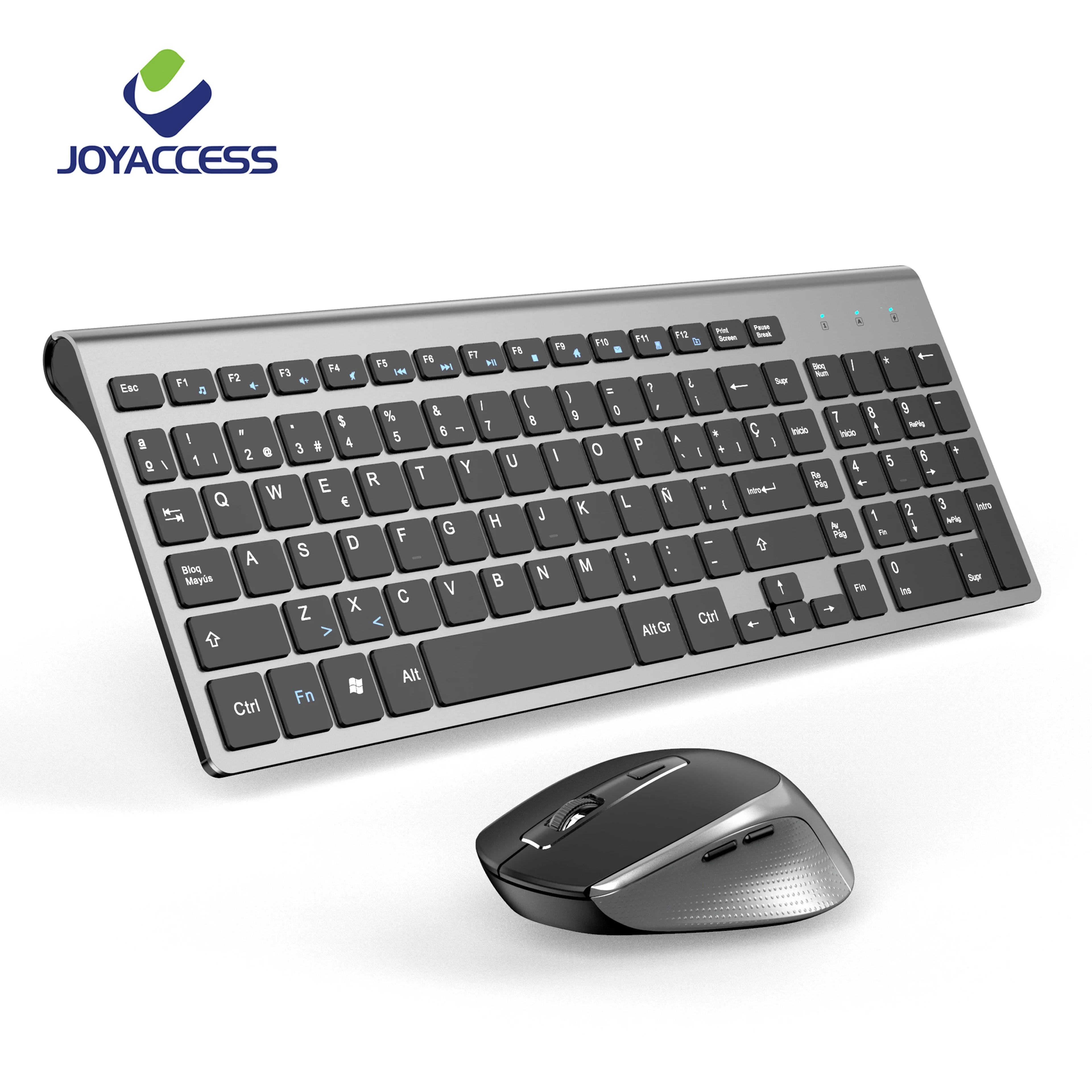

Spanish Layout 2.4GHz Wireless Keyboard and Mouse Combo Slim Keyboard with "Ã‘" Ergonomic Mouse with Side Buttons for Office PC