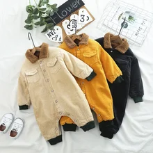 Стиль, вельветовый утепленный комбинезон для мальчиков и девочек, модные длинные штаны для малышей 0-3 лет