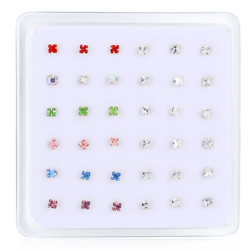 36 шт./компл. Прозрачный квадратный кристалл из настоящего серебра 925 пробы