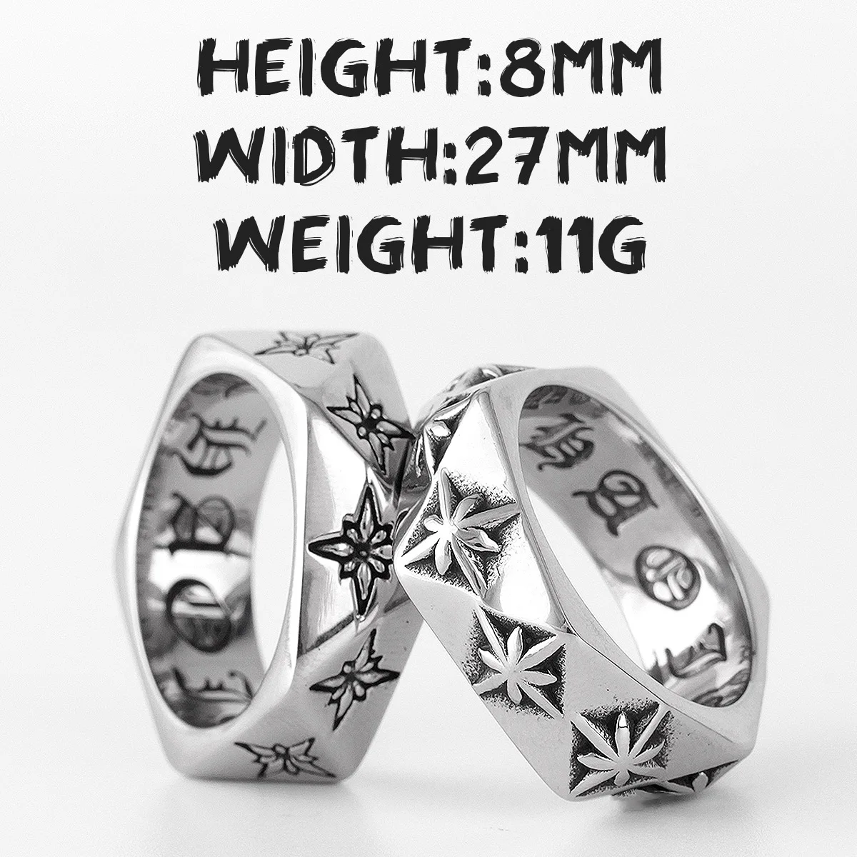 Stainless Steel Mens Rings Polaris Star Polygon Flower