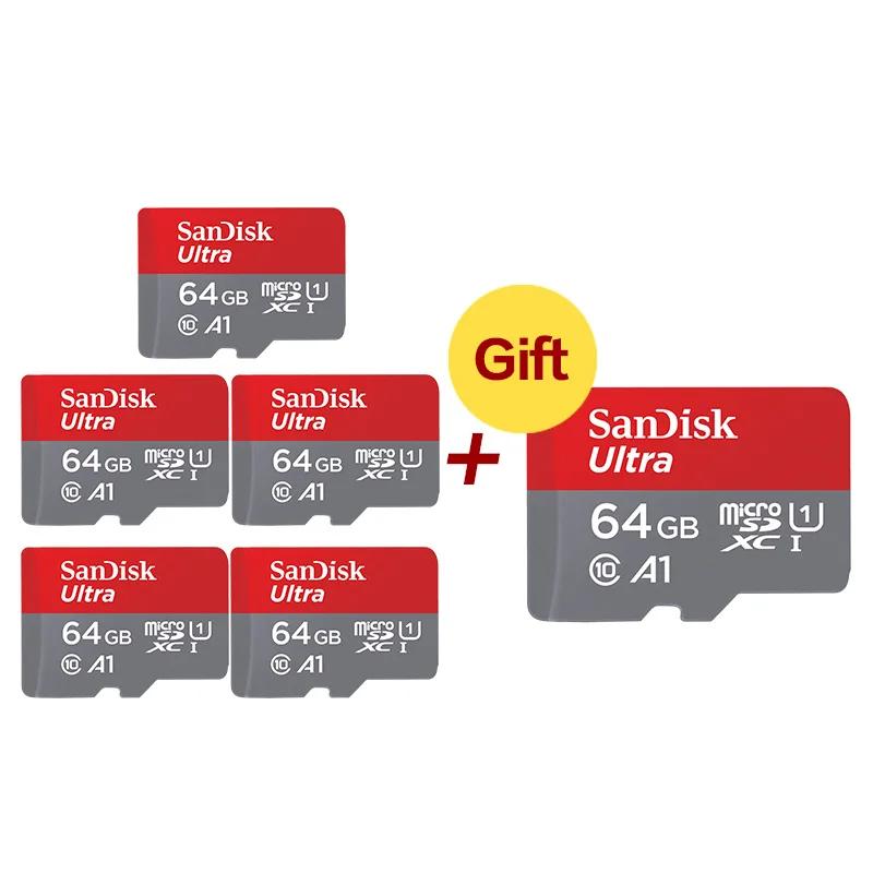 64GB Карта памяти SanDisk купить 5 получить 1 бесплатно 32 Гб 64 Гб максимальная скорость чтения 90 м/с Micro SD карты класса 10 UHS-I памяти Microsd 128 ГБ 200 ГБ - Емкость: 64GB