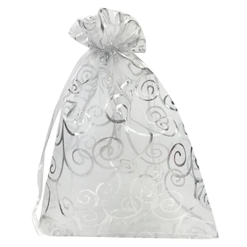 

50pcs 5x7 Inches Drawstrings Organza Gift Candy Bags Wedding Favors Bags(White + Silver)