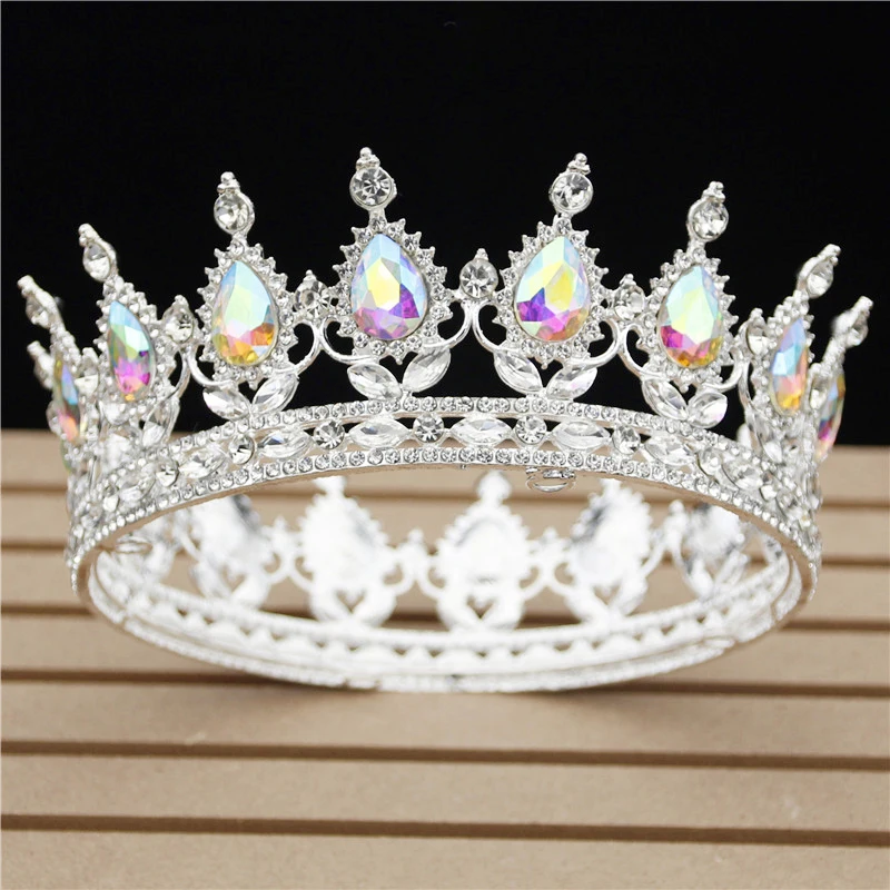 Silver AB Colors Кристалл Винтаж королевская Королева Король диадемы и короны Мужчины/Женщины Театрализованное диадема на выпускной вечер волосы Орна мужчины ts Свадебные украшения для волос аксессуары - Окраска металла: Silver AB Colors