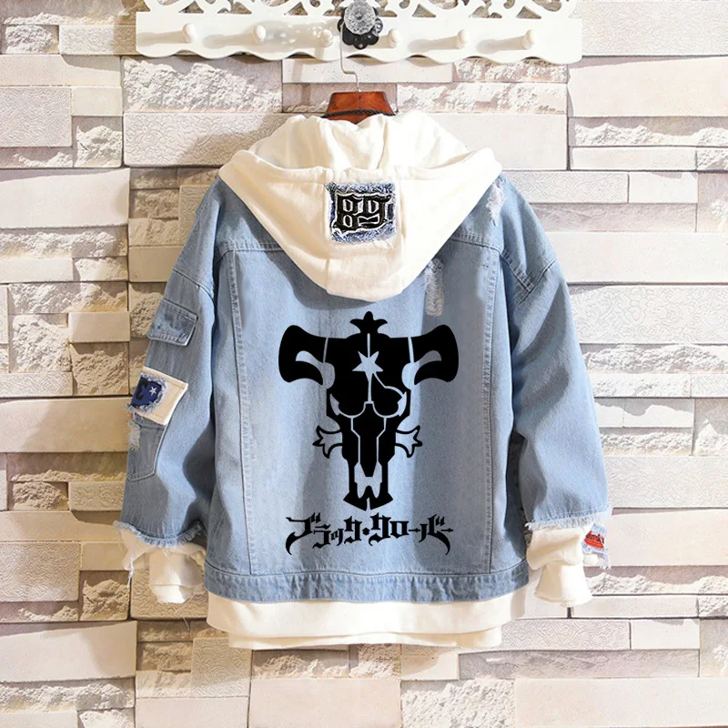 

Anime Black Clover Costume Jean Jacket Asta Cosplay Denim Adult Autumn Spring Hooded Outwear Coat