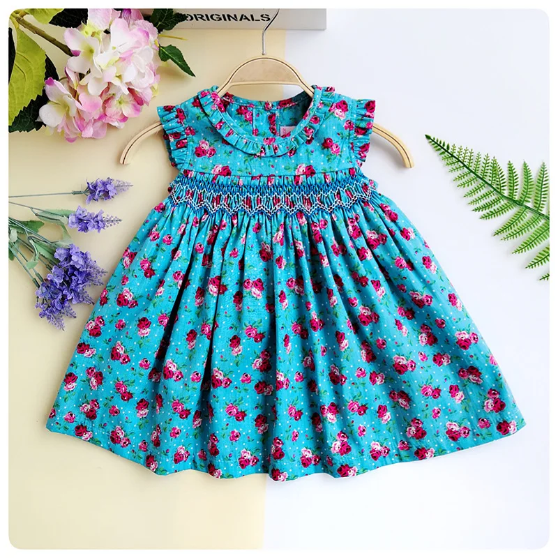 

2019 Summer New Arrival Spain England Handmade Playing Football with Pure Cotton Girls Princess Dress 80-100 Cm