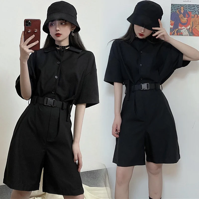 Monos Japoneses nuevos para mujer, trajes de estilo Safari negros holgados, monos de tendencia para mujer, Ins GD503