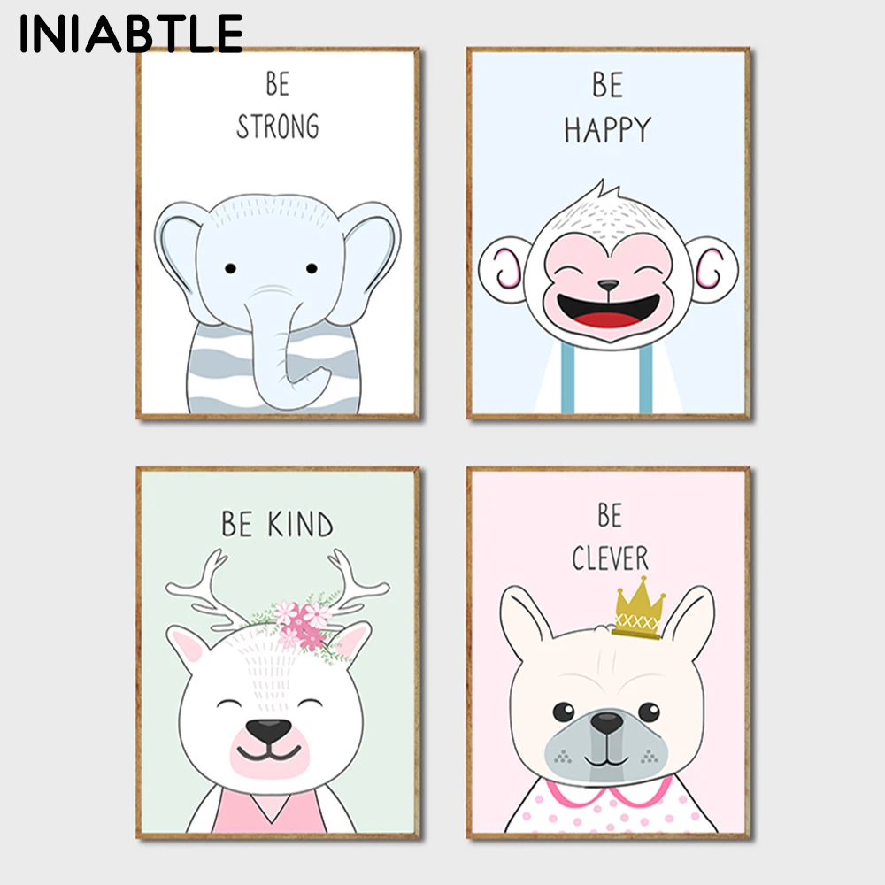 Baby Nursery Wall Art Poster Elephant Monkey Animal Canvas Print Painting Children Picture Nordic Girl Boy Kids Room Decor | Дом и сад